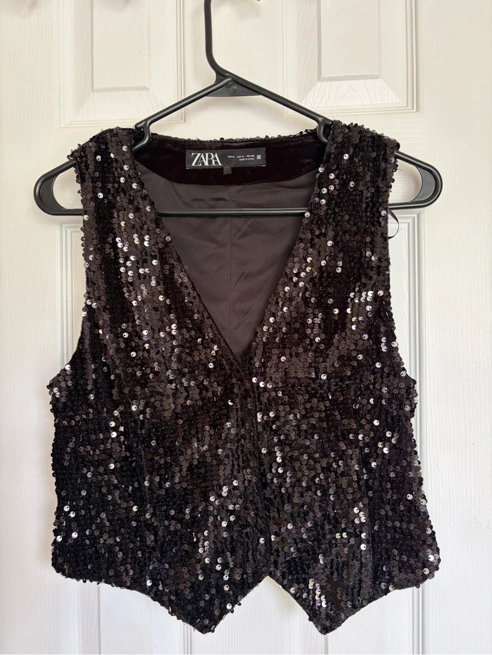 Zara Black Sequin Festival Vest Medium - Picture 2 of 8